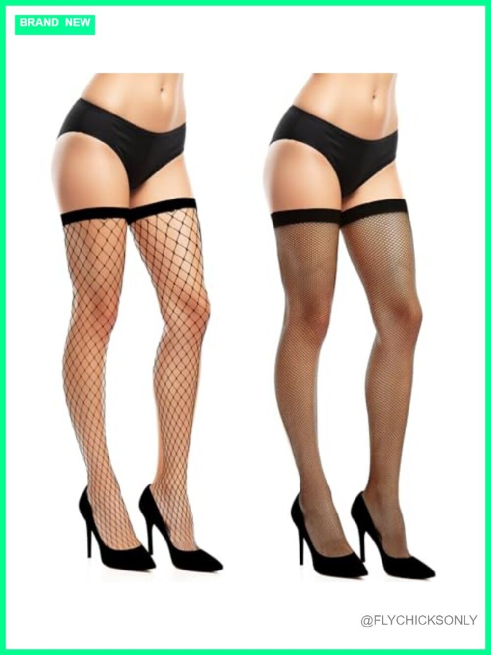 Thigh High Fishnets, 2 Pack, Fishnet Stockings, Nylon, Stretchy Band, Leg